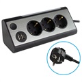 REV Light Socket Stekkerdoos met USB en LED-lampje - Zilver / Zwart