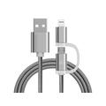 Reekin 2-in-1 gevlochten kabel - MicroUSB & Lightning - 1m - Zilver