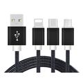 Reekin 3in1 gevlochten USB-kabel - MicroUSB, Lightning, USB-C - 1.2m - Zwart
