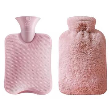 Navulbare Warm Waterfles met Afneembare Pluizige Hoes - 2L - Roze
