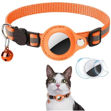 Reflecterende Halsband met AirTag 1/2 Houder en Bel - Katten en Kleine Honden - Oranje
