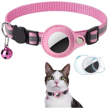 Reflecterende Halsband met AirTag 1/2 Houder en Bel - Katten en Kleine Honden - Roze