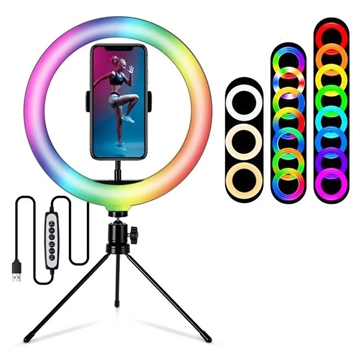 S26-RGB 10" RGB LED Ring Light Selfie Fotografie Invullicht met Telefoonhouder en Statief