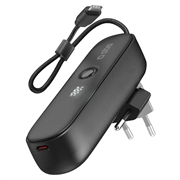 SBS 2-in-1 Hybride Power Bank & Wandlader met Ingebouwde USB-C Kabel - 5000mAh - Zwart