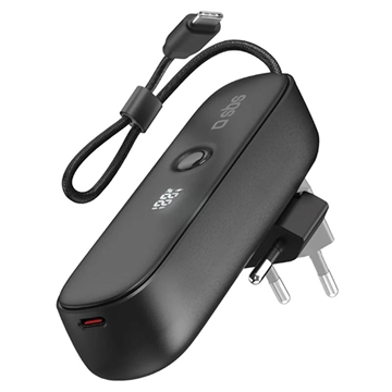 SBS 2-in-1 Hybride Power Bank & Wandlader met Ingebouwde USB-C Kabel - 5000mAh - Zwart