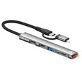 SVT02 Voor iPhone+Type-C Hub Adapter tot 2 Type-C Poorten+USB+2 Kaartlezer Sleuven