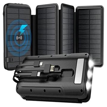 SY-L3S4W 16000mAh Solar Power Bank met USB, USB-C en Lightning-kabels - 20W PD - Zwart