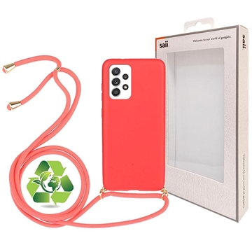 Saii Eco Line Samsung Galaxy A52 5G, Galaxy A52s biologisch afbreekbaar hoesje met riem - rood