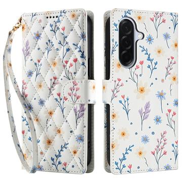 Samsung Galaxy A17/A26 Ruitvormige Bloemen Portemonnee Hoesje - Kleurrijke Bloemen