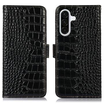 Samsung Galaxy A36 Crocodile Series Wallet Leren Hoesje met RFID - Zwart
