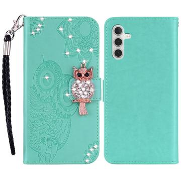 Samsung Galaxy A55 Uil Strass Portemonnee Hoesje - Cyaan