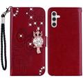 Samsung Galaxy A55 Uil Strass Portemonnee Hoesje - Rood