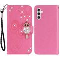 Samsung Galaxy A55 Uil Strass Portemonnee Hoesje - Hot Pink
