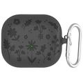 Samsung Galaxy Buds3/Buds3 Pro Vloeibaar Siliconen Hoesje met Bloempatroon en Karabijnhaak - Donkergrijs
