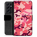 Samsung Galaxy S21 Ultra 5G Premium Portemonnee Hoesje - Roze Camouflage