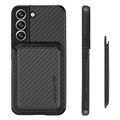 Samsung Galaxy S22 5G Magnetisch Hoesje met Kaarthouder - Koolstofvezel - Zwart