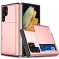 Samsung Galaxy S22 Ultra 5G Hybrid Case with Sliding Card Slot - Rose Gold