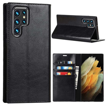 Samsung Galaxy S22 Ultra 5G Wallet Leren Hoesje met Standaard - Zwart