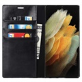 Samsung Galaxy S22 Ultra 5G Wallet Leren Hoesje met Standaard - Zwart