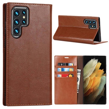 Samsung Galaxy S22 Ultra 5G Wallet Leren Hoesje met Standaard - Bruin