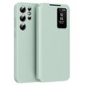 Samsung Galaxy S23 Ultra Smart Clear View Flip Case met kaartsleuf - Lichtgroen
