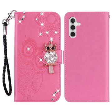 Samsung Galaxy S24 FE Uil Strass Portemonnee Hoesje - Hot Pink