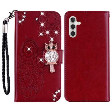 Samsung Galaxy S24 FE Uil Strass Portemonnee Hoesje - Rood