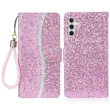 Samsung Galaxy S24 FE Stijlvol Glitter Portemonnee Hoesje - Roze