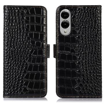 Samsung Galaxy S25 Edge Crocodile Series Wallet Leren Hoesje met RFID - Zwart