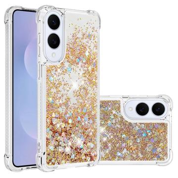 Samsung Galaxy S25 Edge Glitter Quicksand TPU Hoesje - Gouden Harten