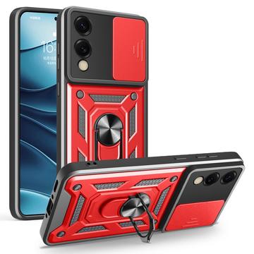 Samsung Galaxy S25 Edge Roterende ring hybride hoesje met camera schild - Rood