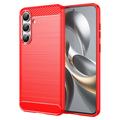 Samsung Galaxy S25 FE Geborsteld TPU Hoesje - Koolstofvezel - Rood