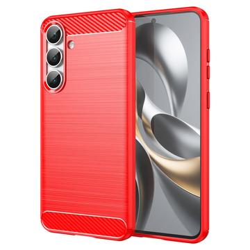 Samsung Galaxy S25 FE Geborsteld TPU Hoesje - Koolstofvezel - Rood