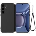 Samsung Galaxy S25 FE Vloeibare siliconen hoesje met polsbandje - Zwart