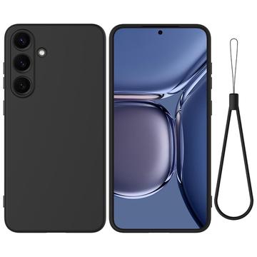 Samsung Galaxy S25 FE Vloeibare siliconen hoesje met polsbandje - Zwart