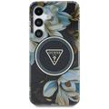 Samsung Galaxy S25 Guess Glitter Flowers Triangle Buttons MagSafe hoesje - Zwart