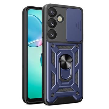 Samsung Galaxy S25 Roterende ring hybride hoesje met camera schild - Blauw