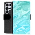 Samsung Galaxy S25 Ultra Premium Portemonnee Hoesje - Blauw Marmer