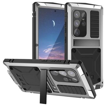 Samsung Galaxy S25 Ultra R-Just Premium Hoesje met Kickstand & Schermbeschermer van gehard glas - Zilver