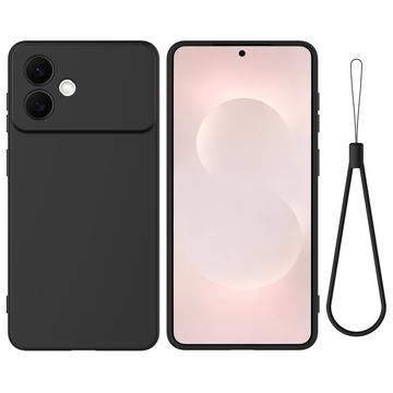 Samsung Galaxy S26 Edge Vloeibare siliconen hoesje met polsbandje - Zwart