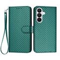 Samsung Galaxy S26 Pro Premium Portemonnee Hoesje met Riem - Koolstofvezel Textuur - Koolstofgroen