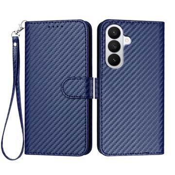 Samsung Galaxy S26 Pro Premium Portemonnee Hoesje met Riem - Koolstofvezel Textuur - Koolstofblauw
