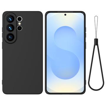 Samsung Galaxy S26 Ultra Vloeibare siliconen hoesje met polsbandje - Zwart