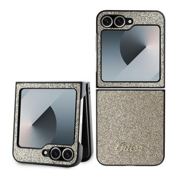 Samsung Galaxy Z Flip6/Z Flip7 FE Guess Glitter Flakes Metal Logo Hybride Hoesje - Goud