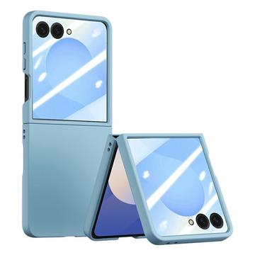Samsung Galaxy Z Flip7 Kunststof hoesje met buitenste gehard glazen schermbeschermer - Baby Blauw