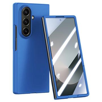 Samsung Galaxy Z Fold7 Kunststof hoesje met buitenste gehard glazen schermbeschermer - Donkerblauw