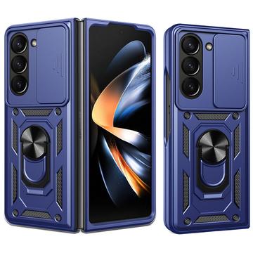 Samsung Galaxy Z Fold7 Roterende ring hybride hoesje met camera schild - Blauw