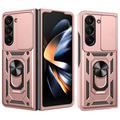 Samsung Galaxy Z Fold7 Roterende ring hybride hoesje met camera schild - Rose Gold