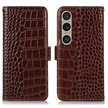 Sony Xperia 1 VI Crocodile Series Wallet Leren Hoesje met RFID - Bruin