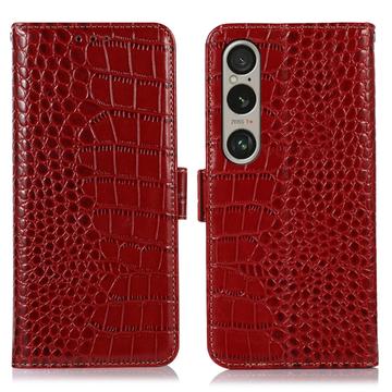 Sony Xperia 1 VI Crocodile Series Wallet Leren Hoesje met RFID - Rood